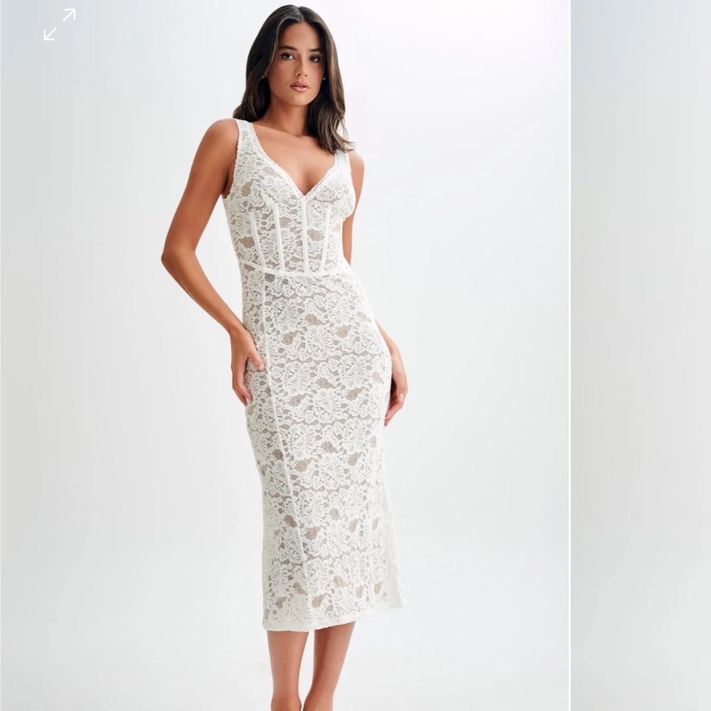 MESHKI Lace Plisse Midi Dress - Ivory